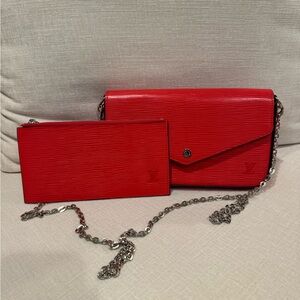 Red Designer Chain Wallet Set